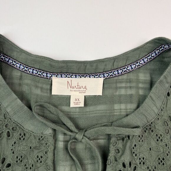Nurture Westbound Eyelet Lace Tiered Dress sz 3X Olive Green Cottagecore Boho - Picture 4 of 12